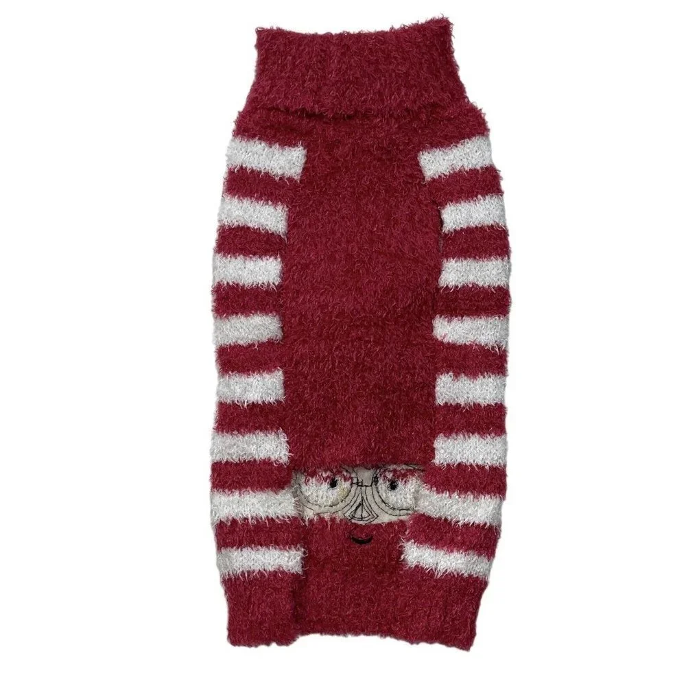 CYEOLLO Dog Christmas Sweater Red White‎ Stripe Small Santa w/Glasses Pets NEW